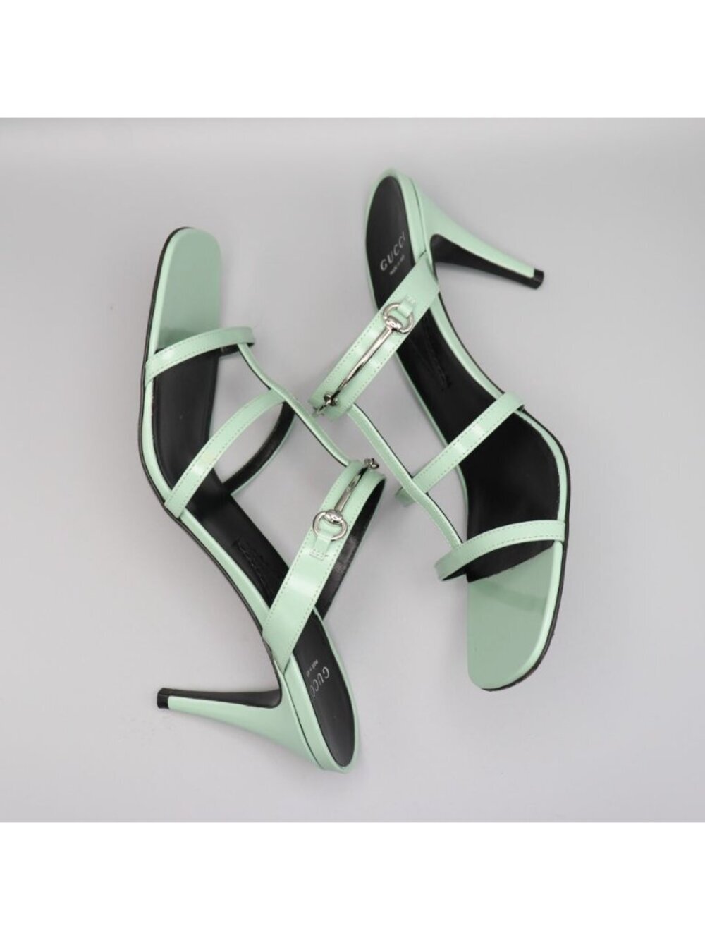 Gucci Regent Pacific Green Leather Slim Horsebit Sandals 38.5 8.5 Square Toe - Picture 13 of 14